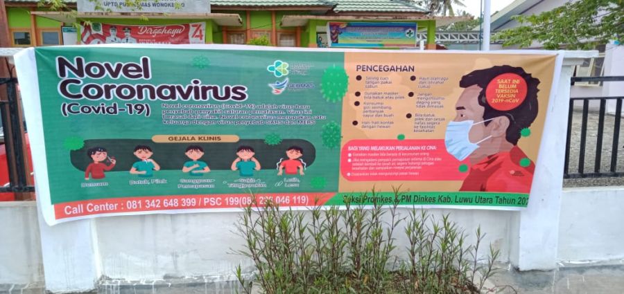 Pasang Spanduk Cegah Covid-19, Dinkes Lutra Terus Bergerak Beri Edukasi